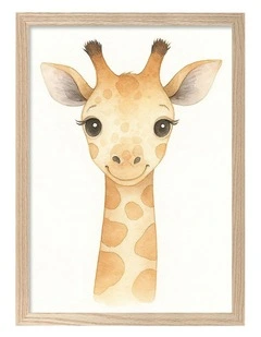 Australian Made Animal Friends Giraffe Kids Art Print Natural Frame
