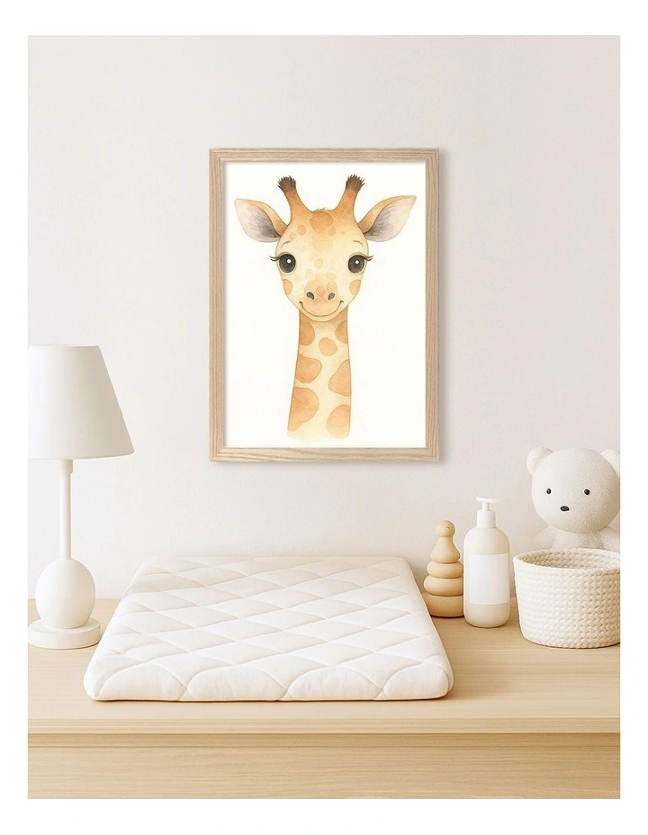 Australian Made Animal Friends Giraffe Kids Art Print Natural Frame image 2