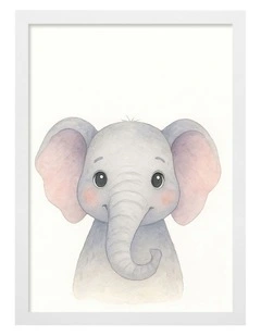 Australian Made Animal Friends Elephant Kids Art Print White Frame
