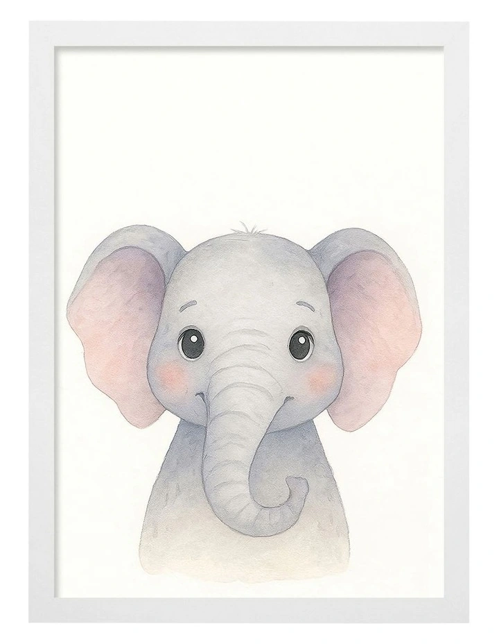 Australian Made Animal Friends Elephant Kids Art Print White Frame image 1