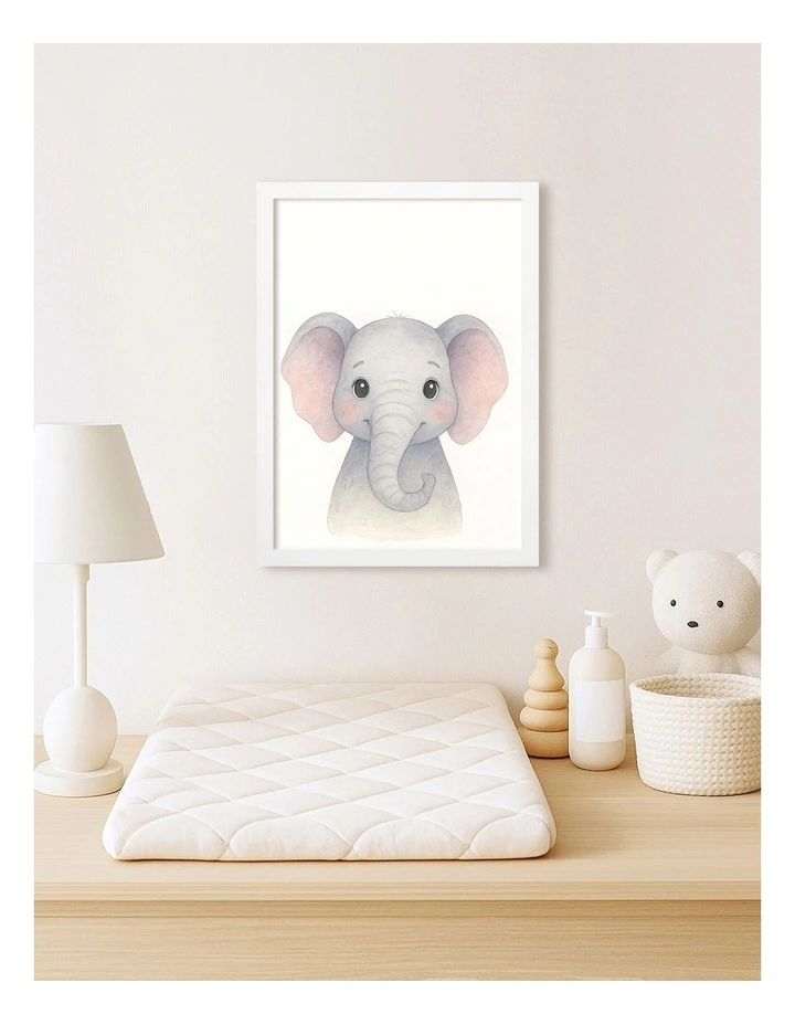 Australian Made Animal Friends Elephant Kids Art Print White Frame image 2
