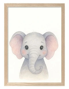 Australian Made Animal Friends Elephant Kids Art Print Natural Frame