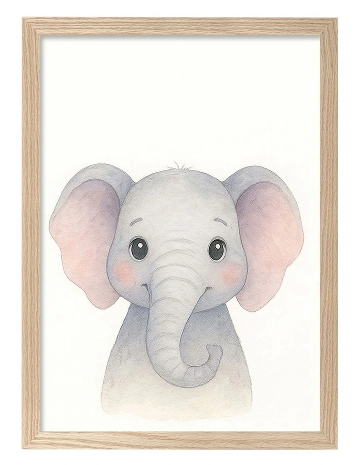 Australian Made Animal Friends Elephant Kids Art Print Natural Frame image 1