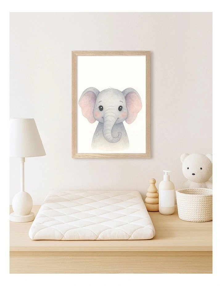 Australian Made Animal Friends Elephant Kids Art Print Natural Frame image 2