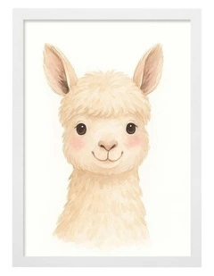 Australian Made Animal Friends Alpaca Kids Art Print White Frame