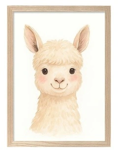 Australian Made Animal Friends Alpaca Kids Art Print Natural Frame