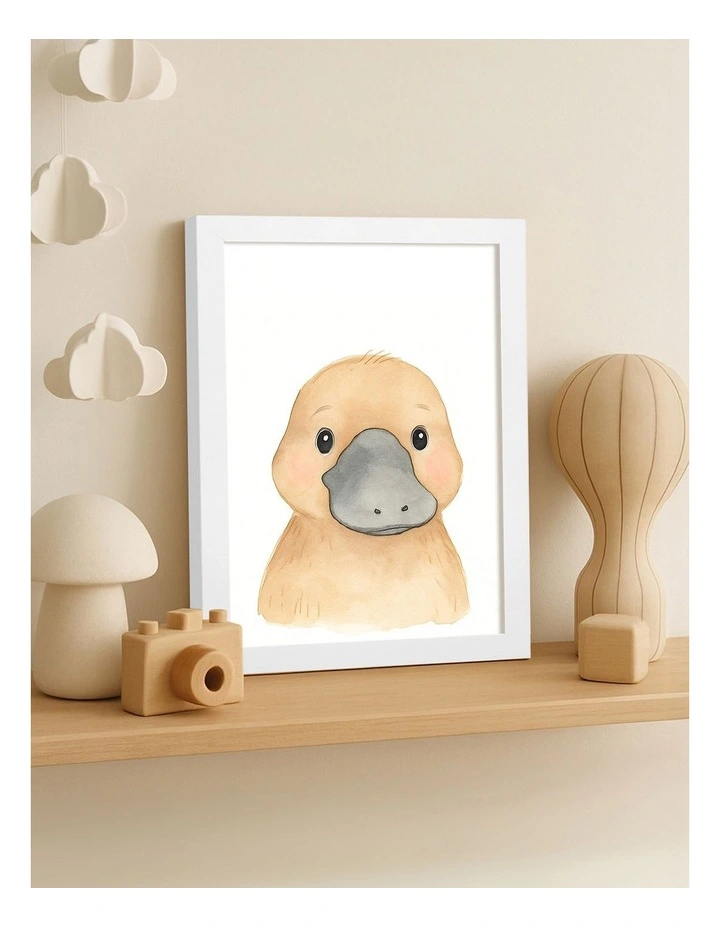 Australian Made Animal Friends Platypus Kids Art Print White Frame image 2
