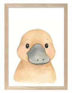 Australian Made Animal Friends Platypus Kids Art Print Natural Frame