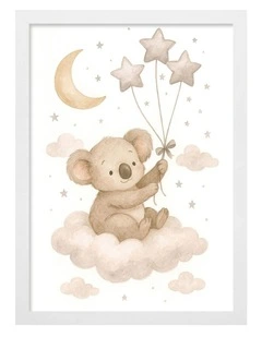 Australian Made Koala Floating Balloons Kids Art Print White Frame