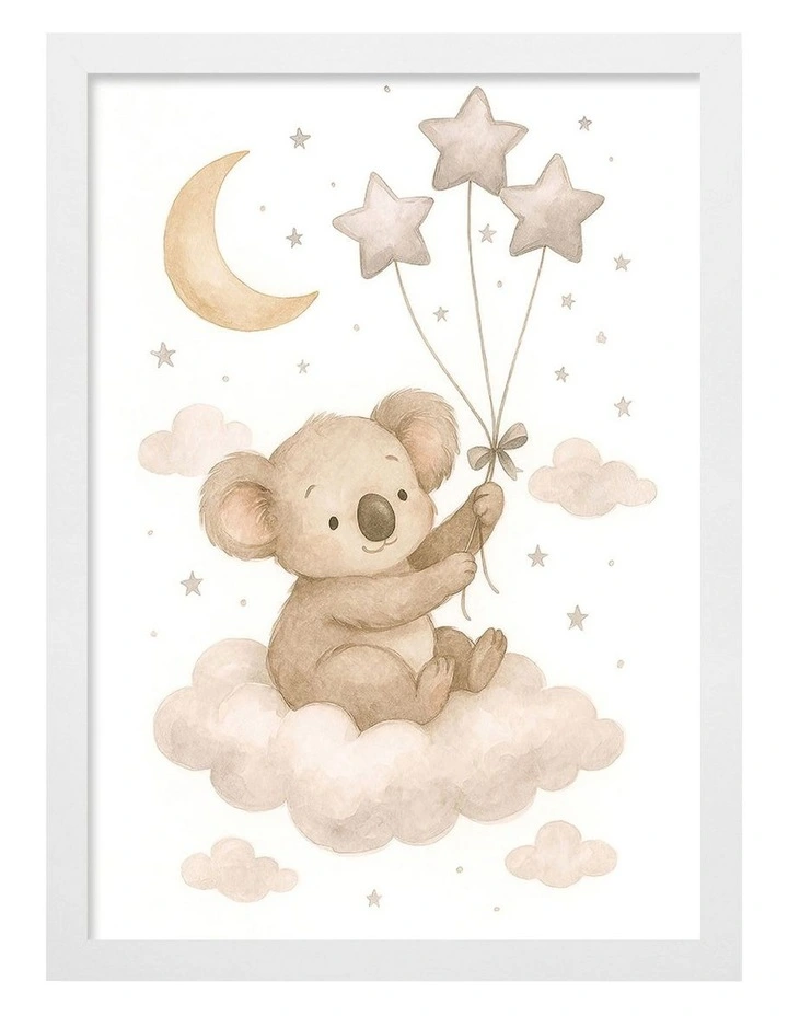 Australian Made Koala Floating Balloons Kids Art Print White Frame image 1