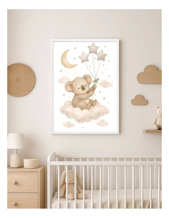 Australian Made Koala Floating Balloons Kids Art Print White Frame image 2