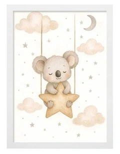 Australian Made Koala Star Pillow Kids Art Print White Frame
