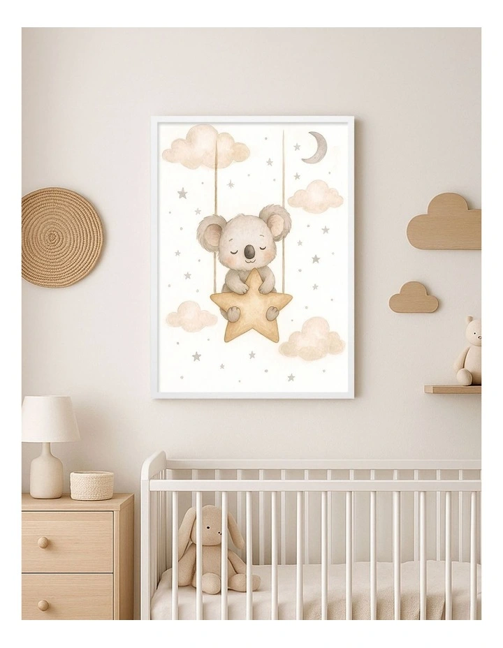 Australian Made Koala Star Pillow Kids Art Print White Frame image 2
