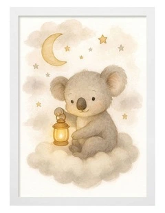 Australian Made Koala Hanging Lantern Kids Art Print White Frame