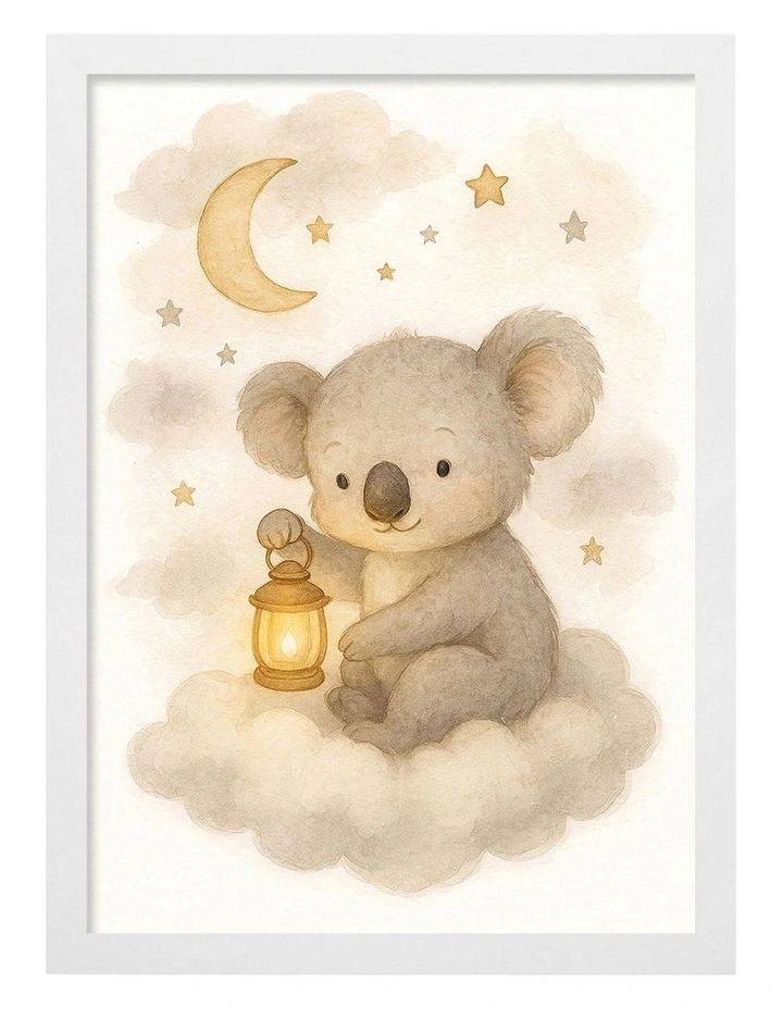 Australian Made Koala Hanging Lantern Kids Art Print White Frame image 1