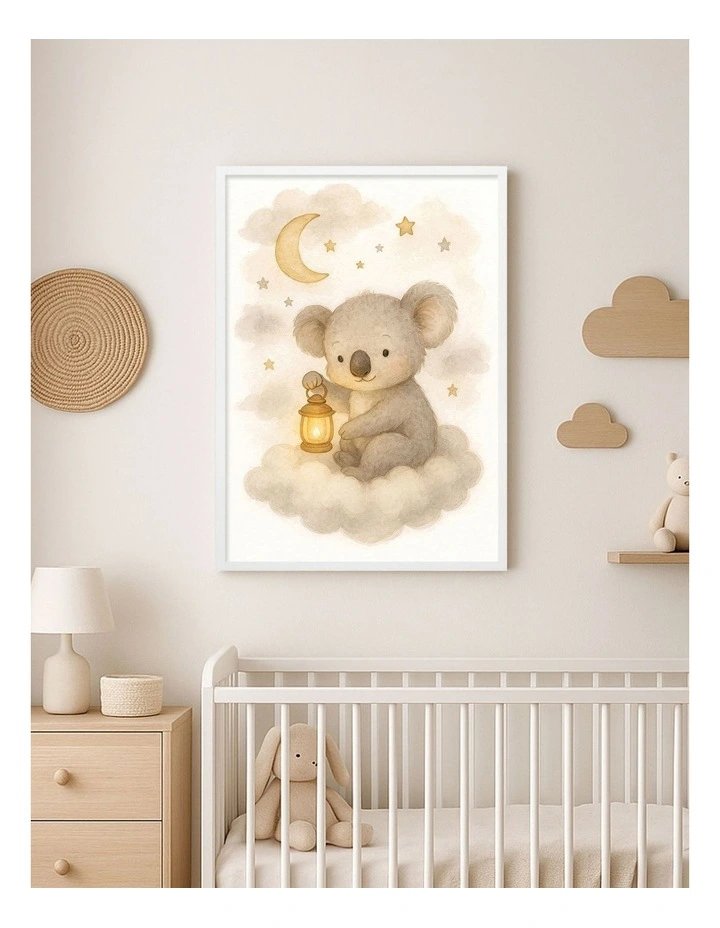 Australian Made Koala Hanging Lantern Kids Art Print White Frame image 2