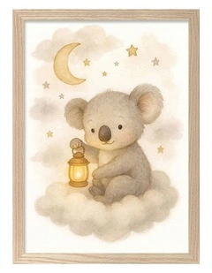 Australian Made Koala Hanging Lantern Kids Art Print Natural Frame