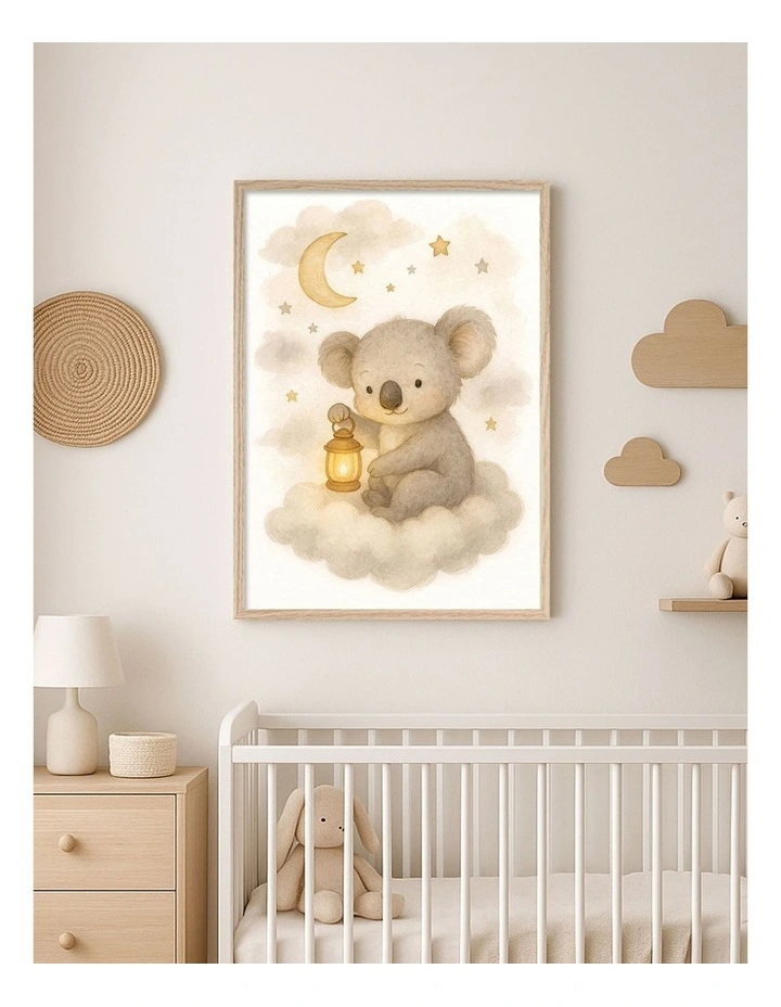 Australian Made Koala Hanging Lantern Kids Art Print Natural Frame image 2