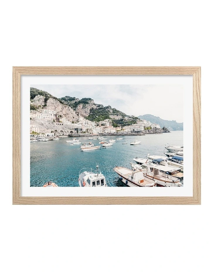 Australian Made Amalfi Coast Boats 2 Print Frame in Natural Oak image 1