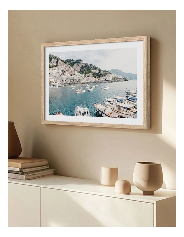 Australian Made Amalfi Coast Boats 2 Print Frame in Natural Oak image 2