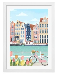 Australian Made Amsterdam City Print Wall Art Frame in White