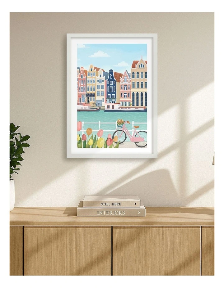 Australian Made Amsterdam City Print Wall Art Frame in White image 2