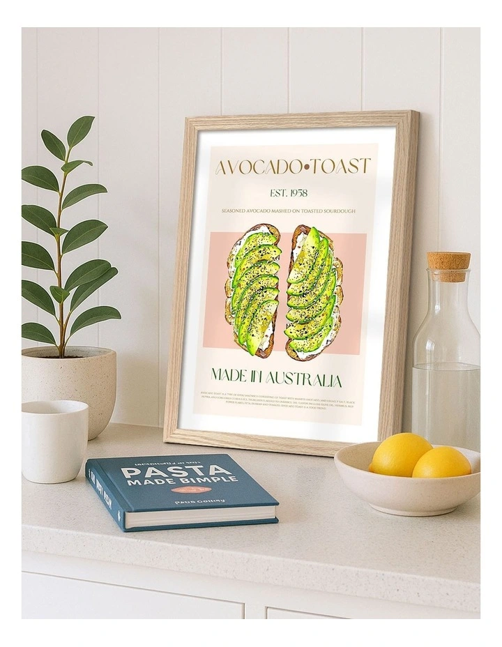 Australian Made Avocado On Toast Print Wall Art Frame in Natural Oak image 2