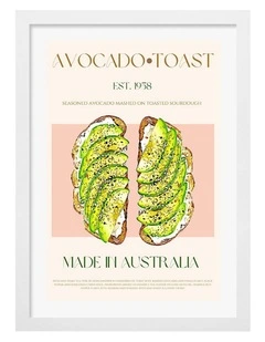 Australian Made Avocado On Toast Print Wall Art Frame in White