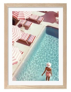 Australian Made Barbiecore Pool Print Wall Art Frame in Natural Oak