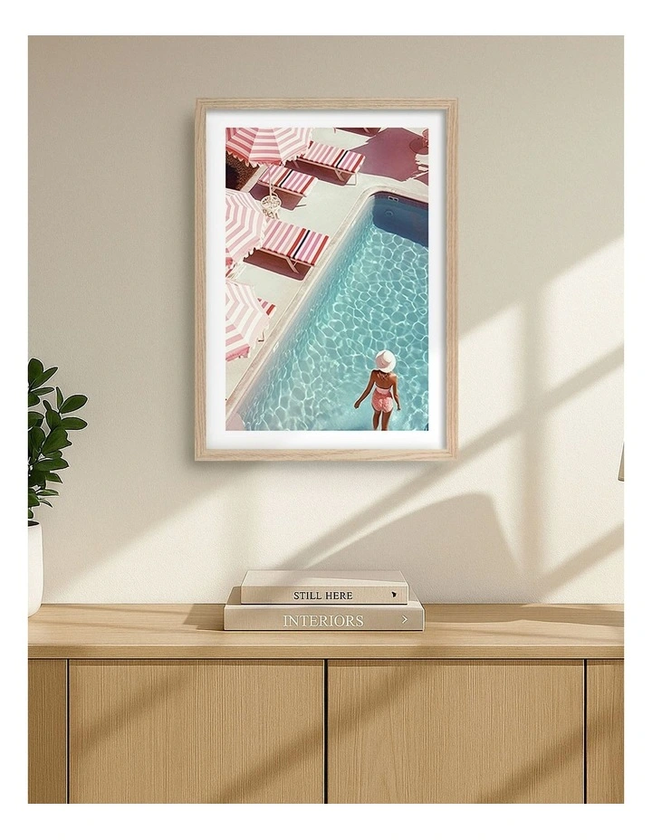 Australian Made Barbiecore Pool Print Wall Art Frame in Natural Oak image 2