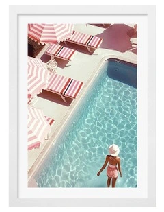 Australian Made Barbiecore Pool Print Wall Art Frame in White