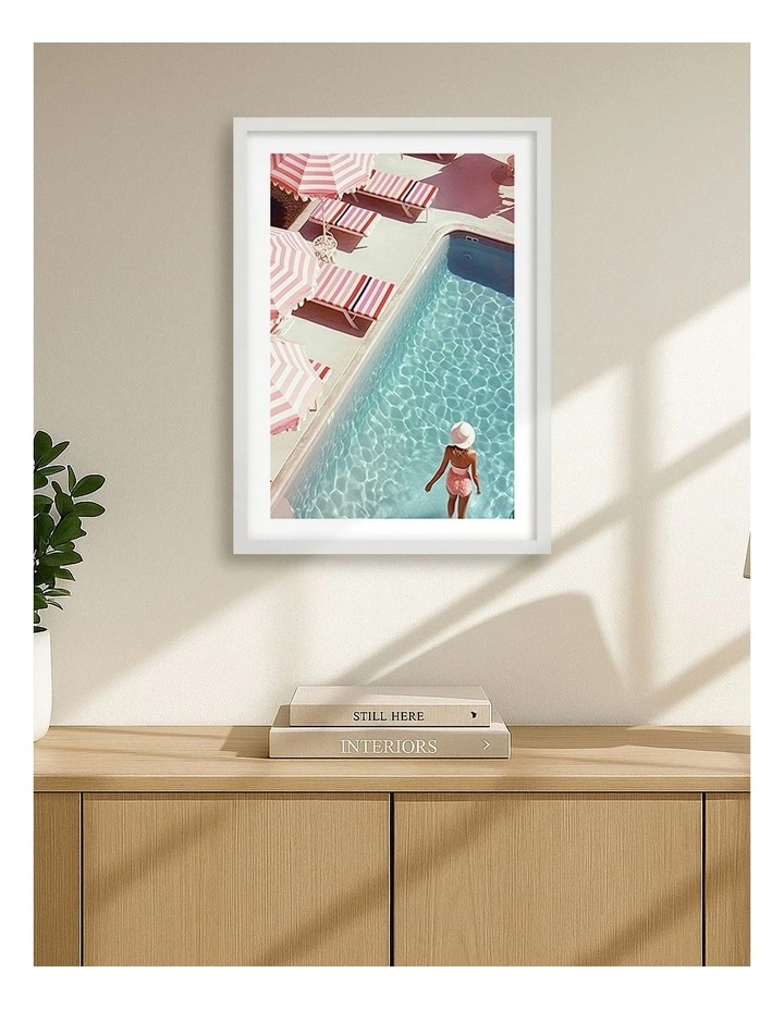 Australian Made Barbiecore Pool Print Wall Art Frame in White image 2