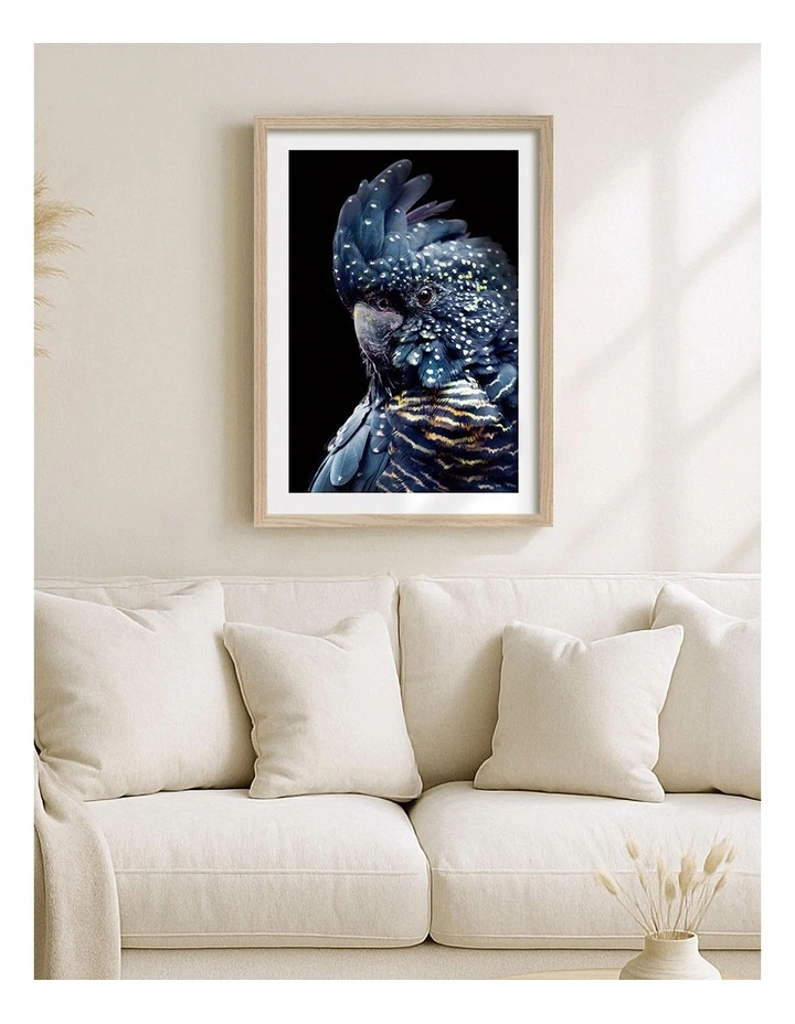 Australian Made Black Cockatoo 2 Wall Art Print Frame in Natural Oak image 2