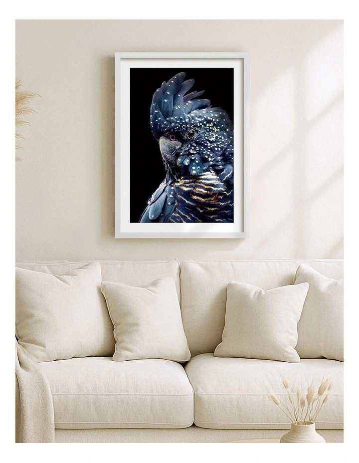 Australian Made Black Cockatoo 2 Wall Art Print Frame in White image 2