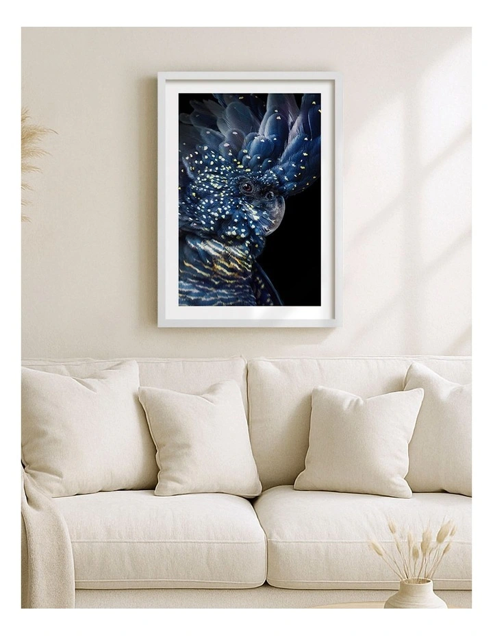 Australian Made Black Cockatoo Print Wall Art Frame in White image 2