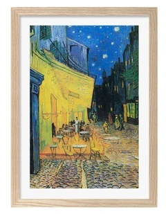 Australian Made Cafe Terrace at Night Print Wall Art Frame in Natural Oak