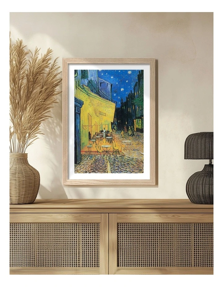 Australian Made Cafe Terrace at Night Print Wall Art Frame in Natural Oak image 2