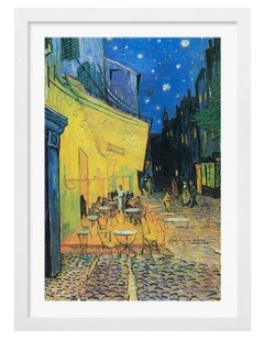 Australian Made Cafe Terrace At Night Print Wall Art Frame in White