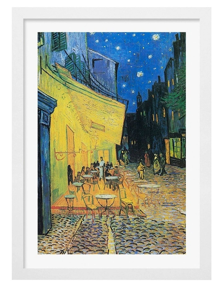 Australian Made Cafe Terrace At Night Print Wall Art Frame in White image 1