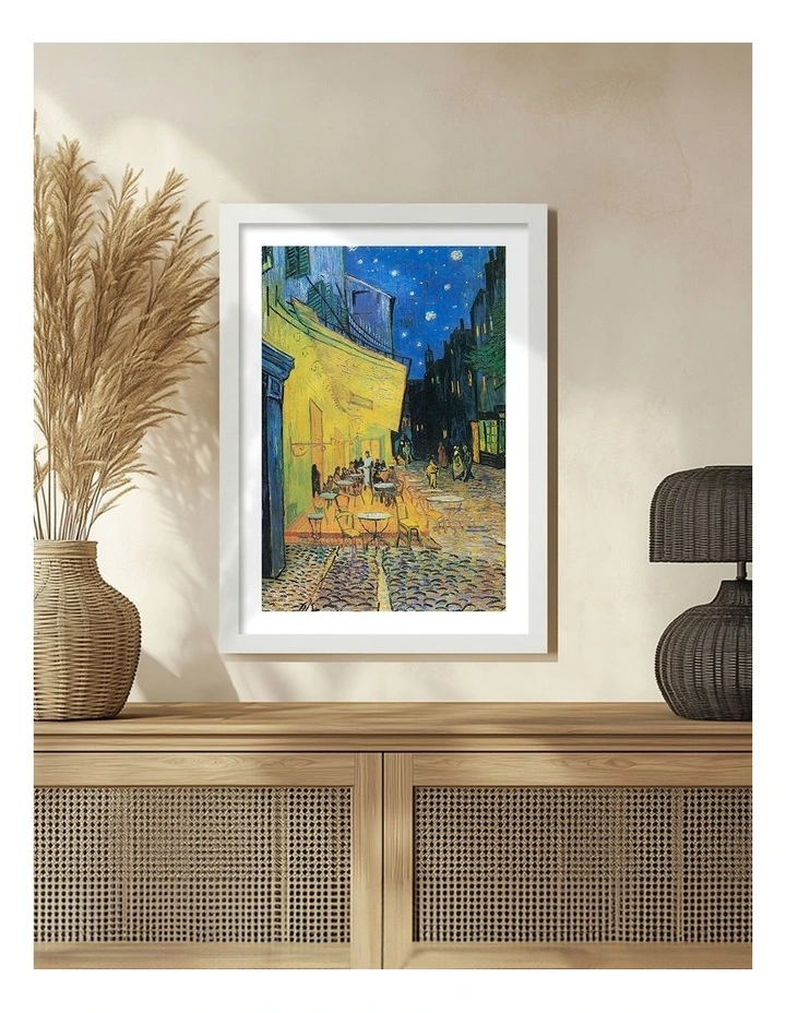 Australian Made Cafe Terrace At Night Print Wall Art Frame in White image 2