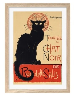 Australian Made Chat Noir Framed Print Wall Art in Natural Oak