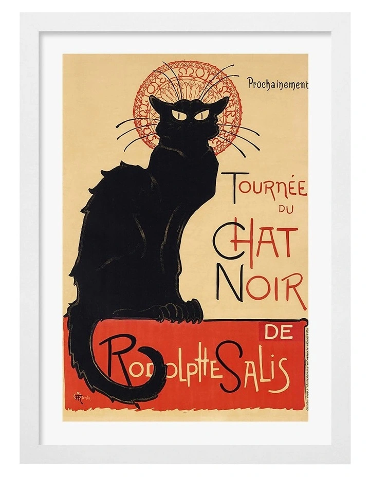 Australian Made Chat Noir Framed Print Wall Art in White image 1