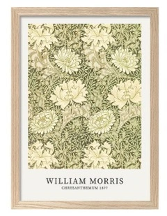 Australian Made Chrysanthemum Pattern Print Wall Art Frame in Natural Oak