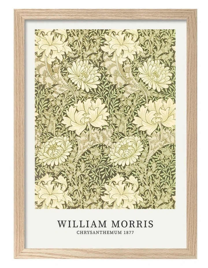 Australian Made Chrysanthemum Pattern Print Wall Art Frame in Natural Oak image 1