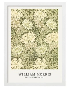 Australian Made Chrysanthemum Pattern Print Wall Art Frame in White