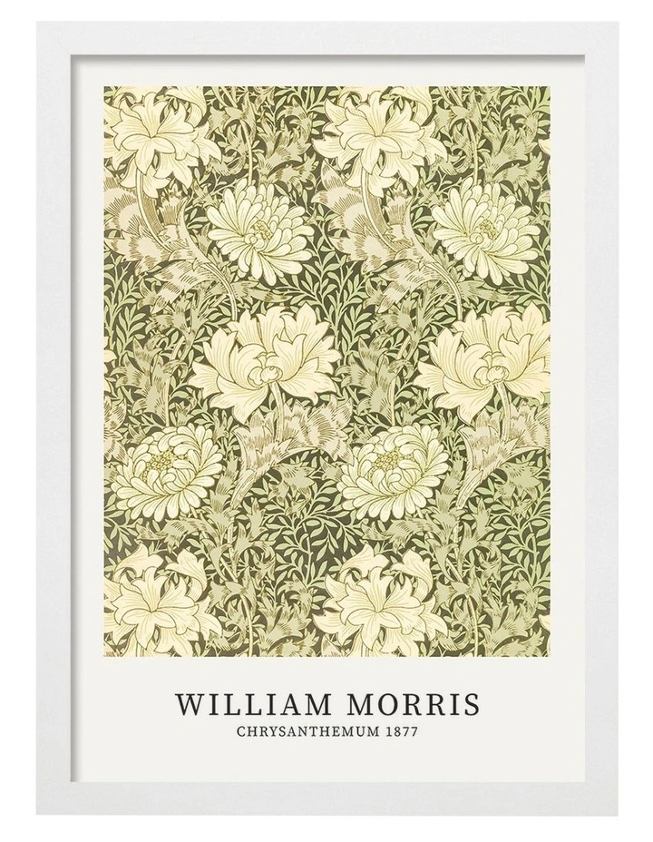 Australian Made Chrysanthemum Pattern Print Wall Art Frame in White image 1