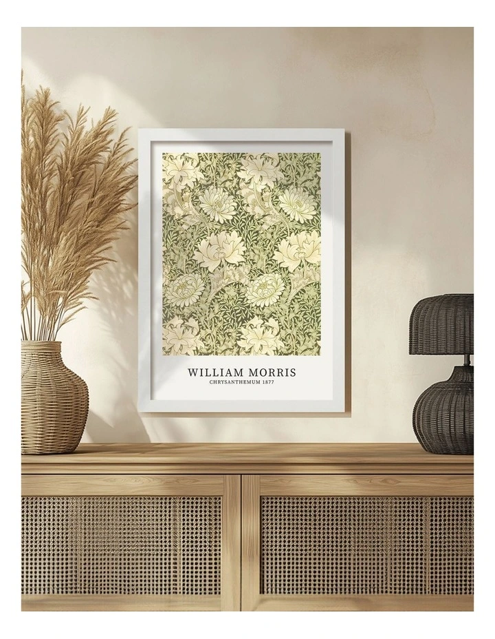 Australian Made Chrysanthemum Pattern Print Wall Art Frame in White image 2