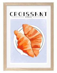 Australian Made Croissant Paris Print Wall Art Frame in Natural Oak