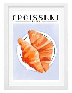 Australian Made Croissant Paris Print Wall Art Frame in White