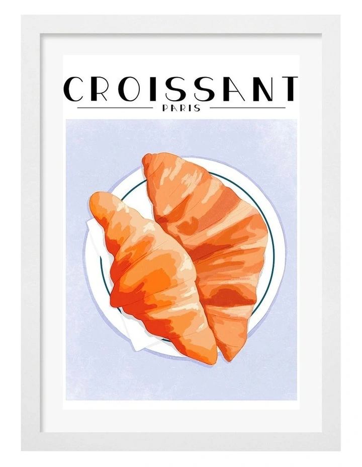 Australian Made Croissant Paris Print Wall Art Frame in White image 1